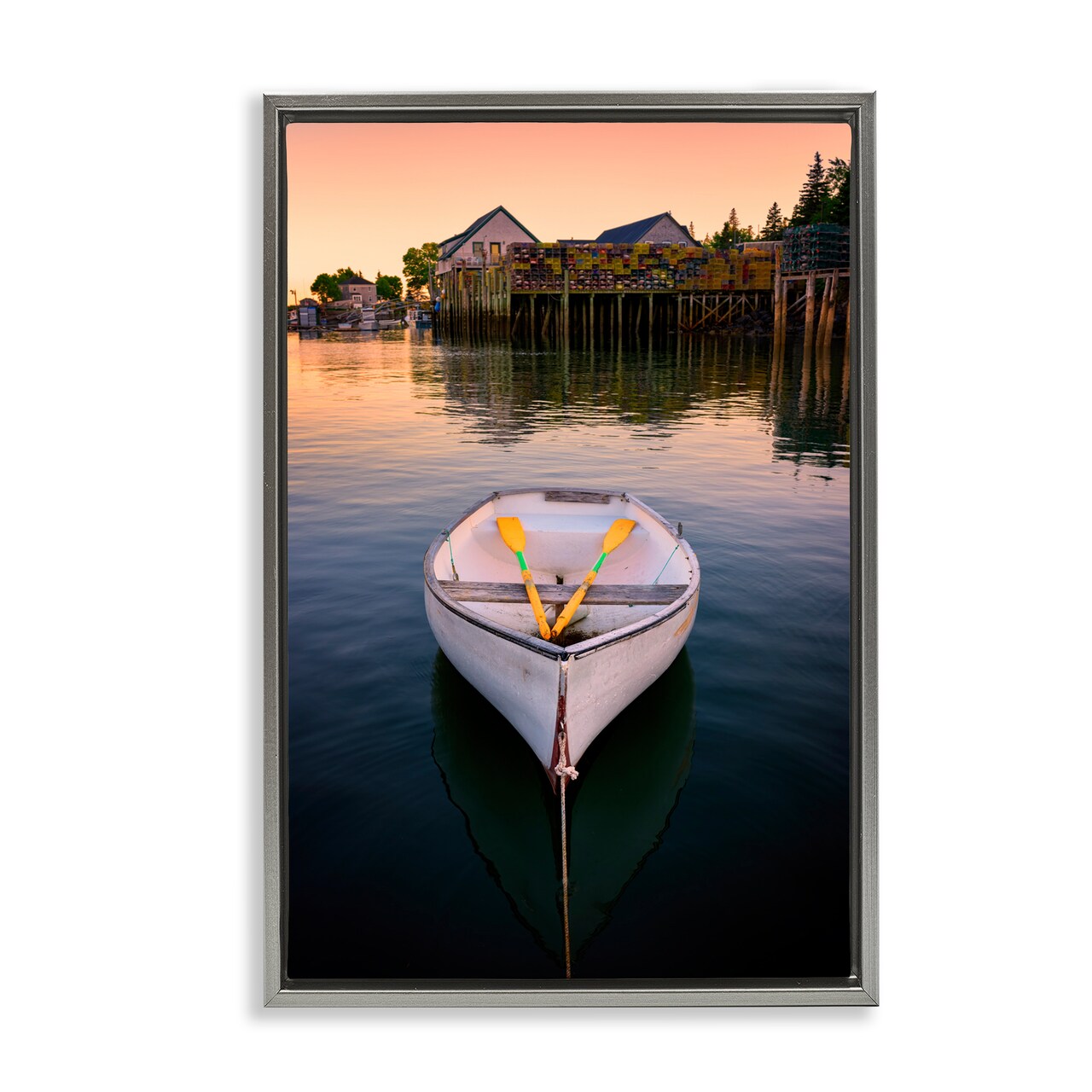 Stupell Industries Docked Rowboat with Oars Framed Floater Canvas Wall Art Design by Rick Berk